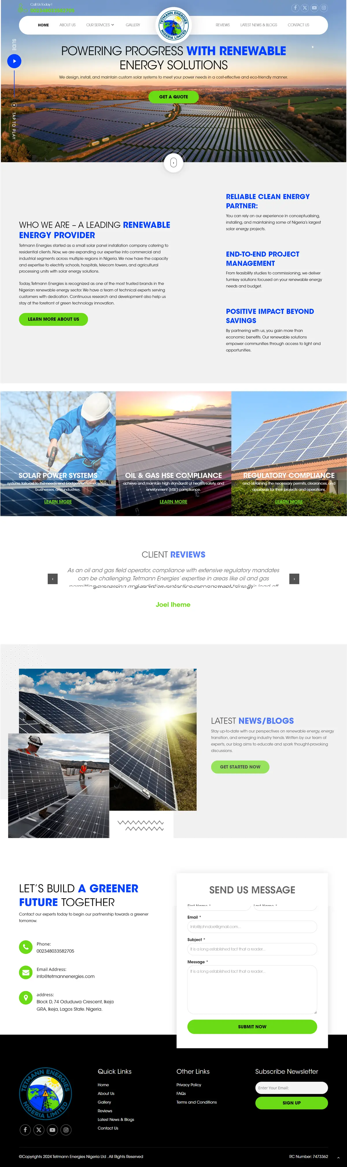 Tetmann Energies complete website design and development preview