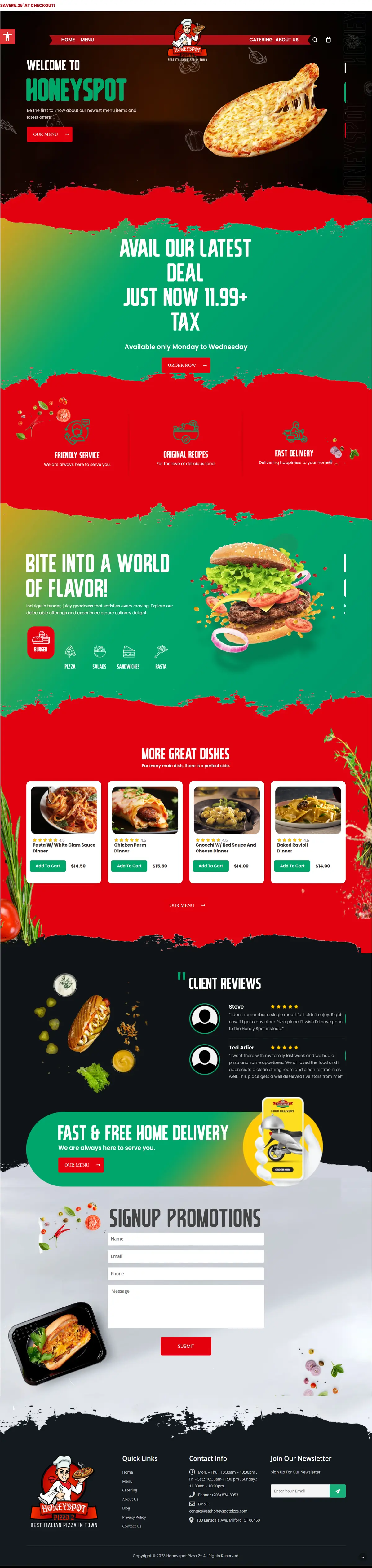 Honeyspot Pizza complete website design and development preview