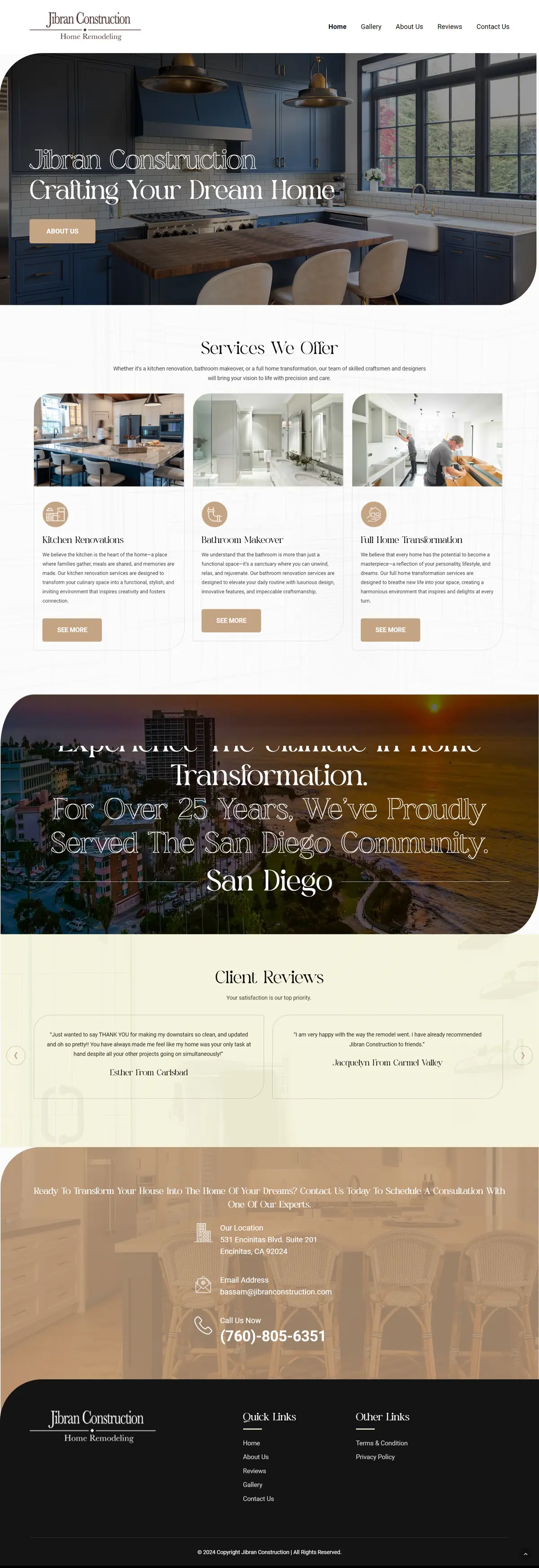Jibran Construction complete website design and development preview