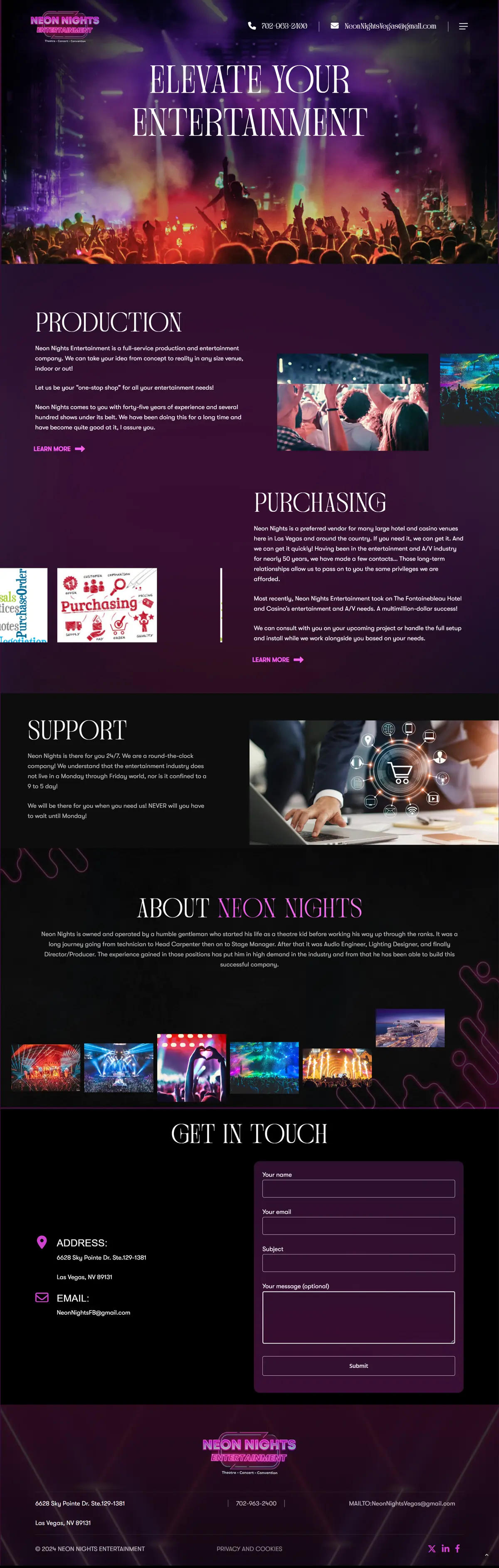 Neon Nights Entertainment complete website design and development preview