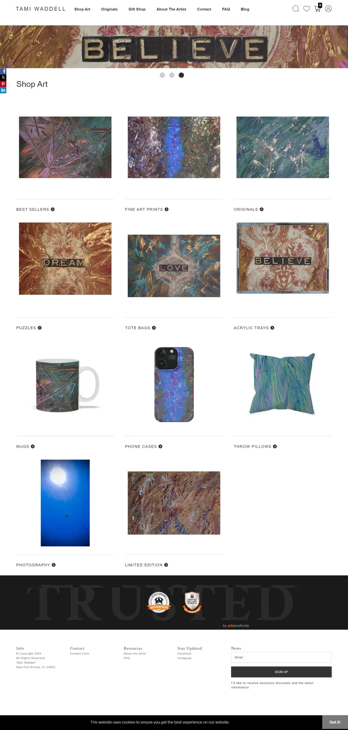 Shop Art - Tami Waddell complete website design and development preview